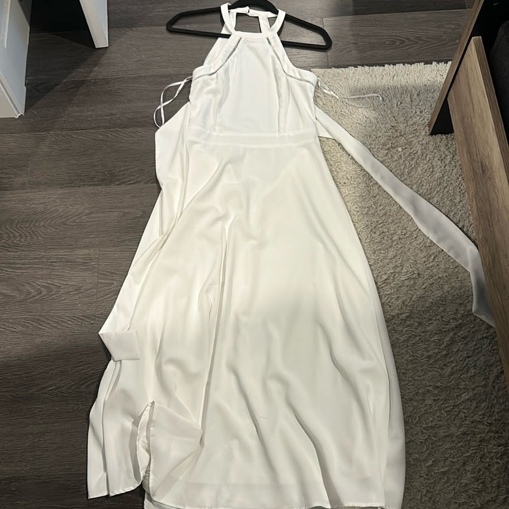 White halter top engagement shoot dress